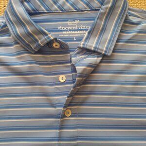 Vineyard Vines Men's Performance Golf Polo Large Blue/White Striped